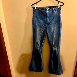 Bell Bottom Style Distressed Jeans